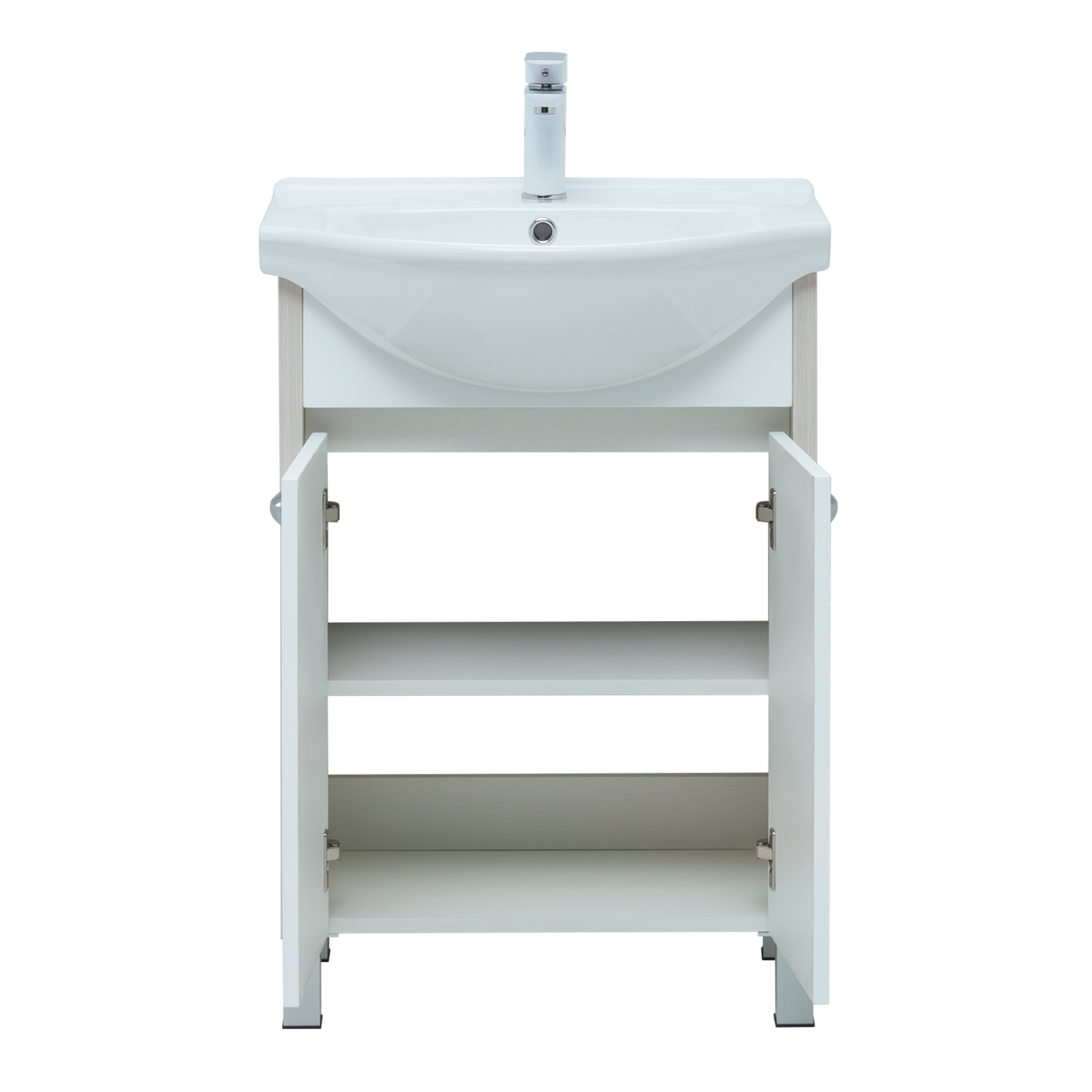 Мебель для ванной Aquanet Донна 61 см напольная 2 дверцы дуб, белый, цвет хром 273996 - фото 3