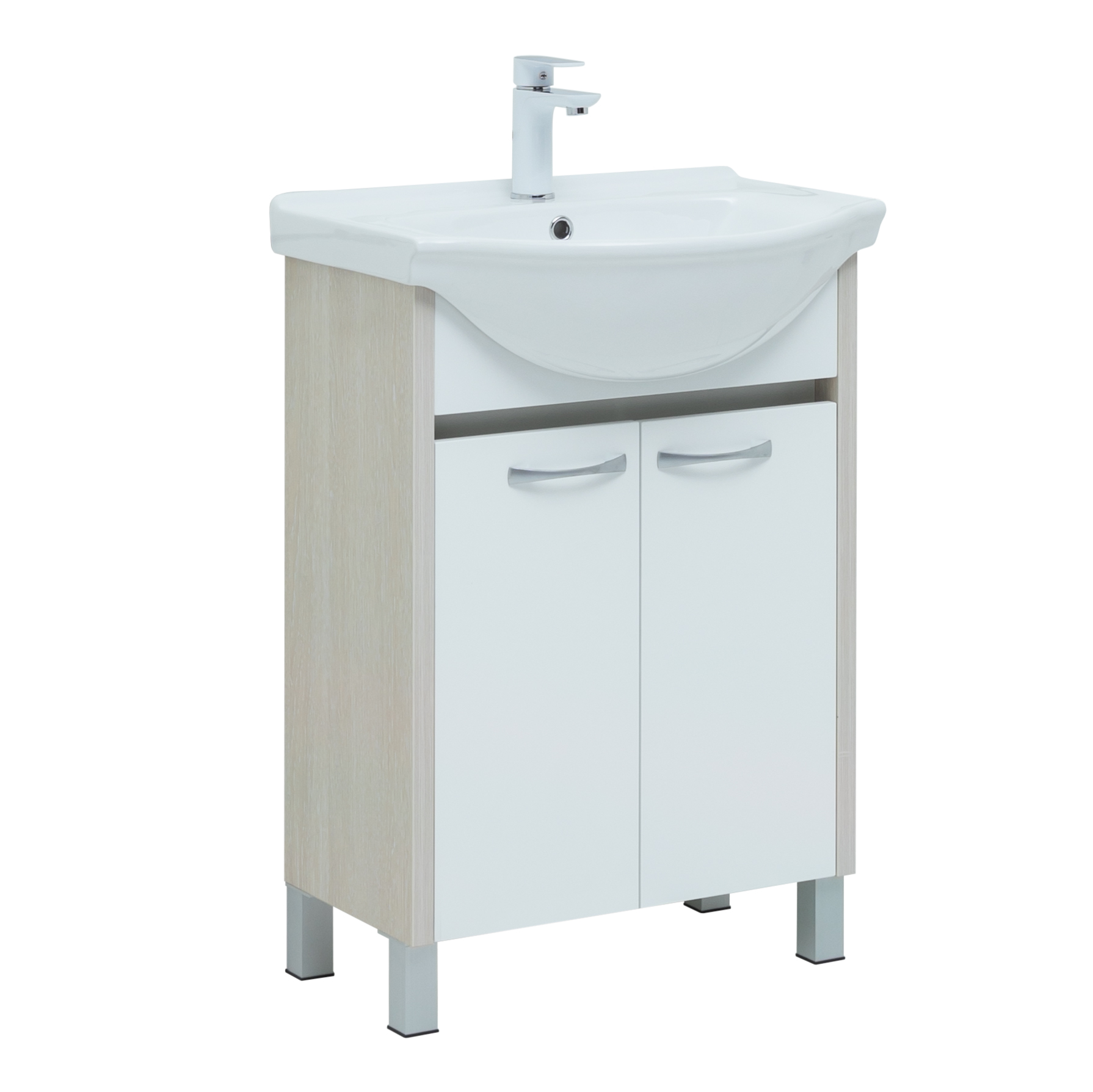 Мебель для ванной Aquanet Донна 61 см напольная 2 дверцы дуб, белый, цвет хром 273996 - фото 5