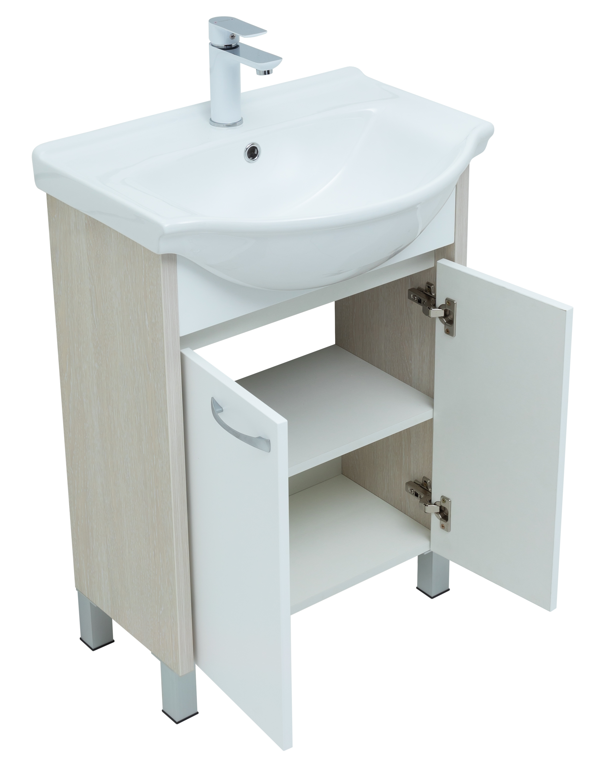 Мебель для ванной Aquanet Донна 61 см напольная 2 дверцы дуб, белый, цвет хром 273996 - фото 6