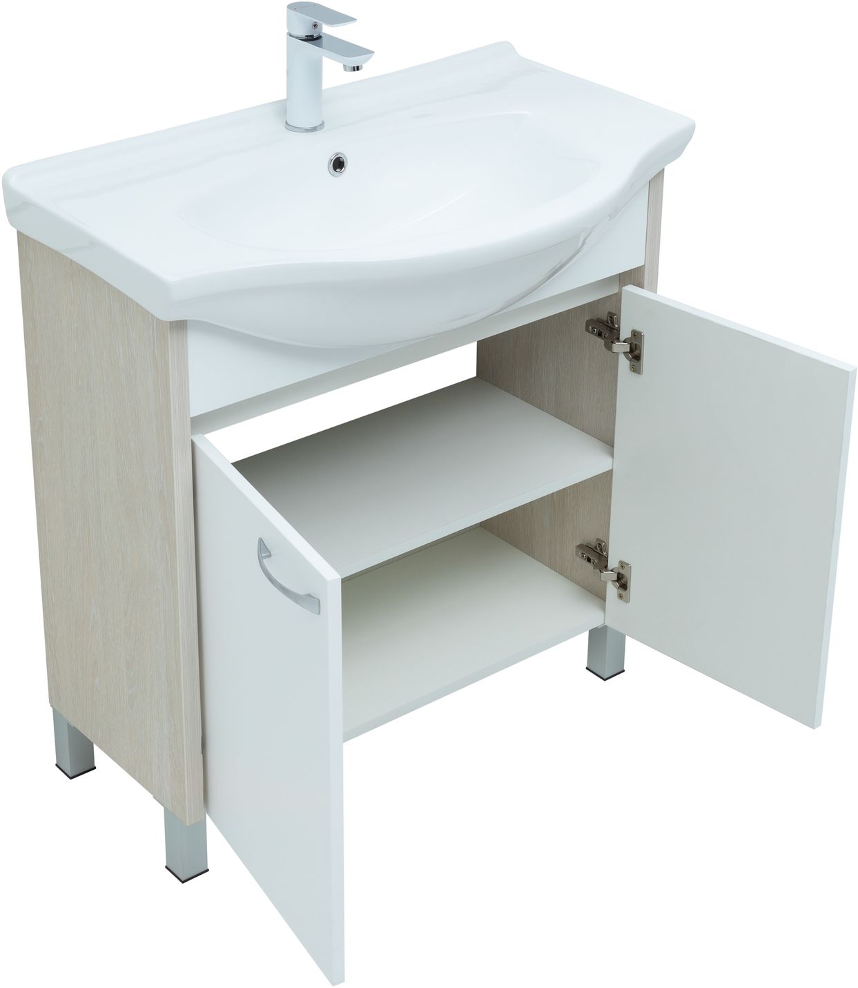 Мебель для ванной Aquanet Донна 81 см напольная 2 дверцы дуб, белый, цвет хром 274170 - фото 3