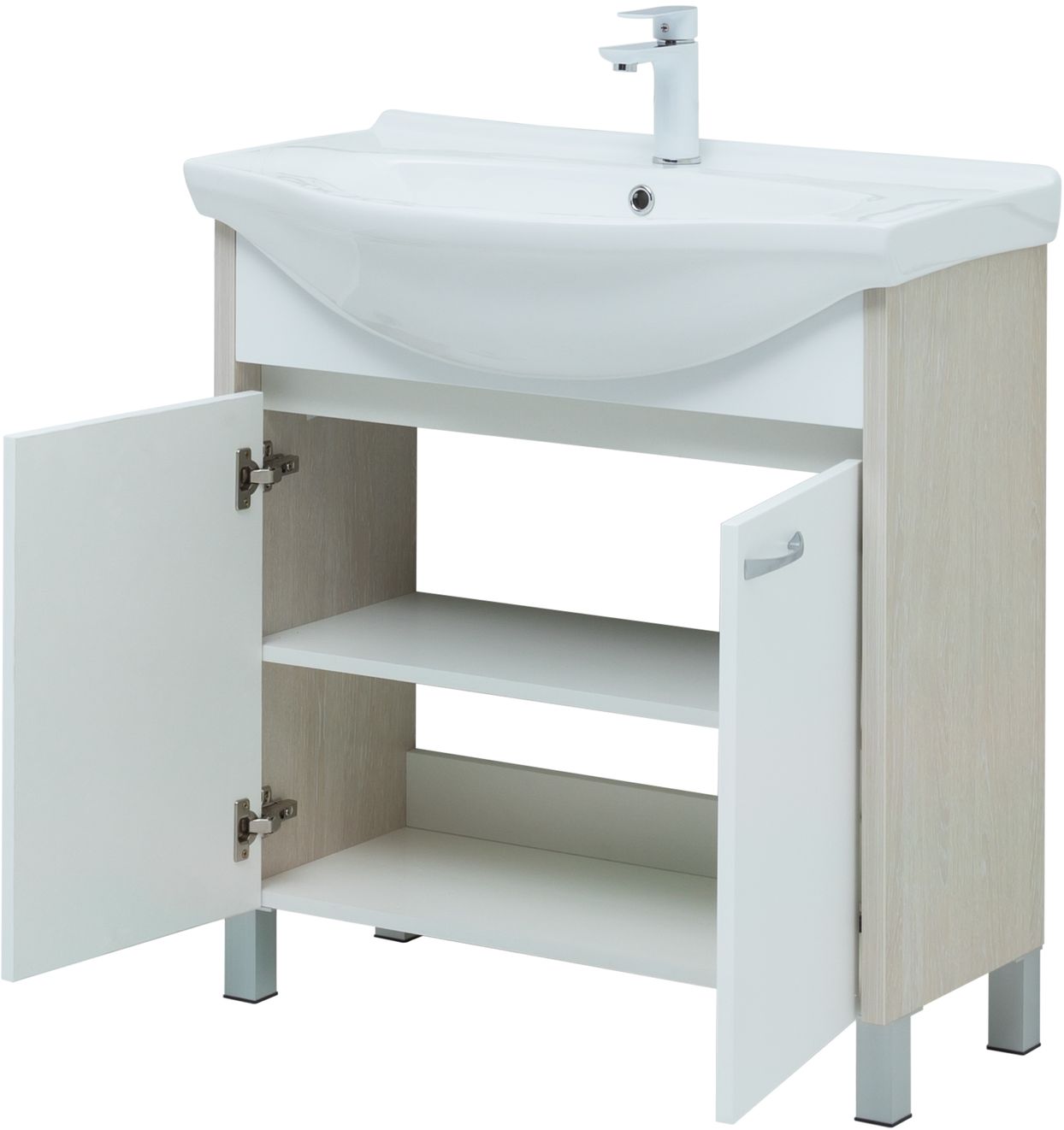 Мебель для ванной Aquanet Донна 81 см напольная 2 дверцы дуб, белый, цвет хром 274170 - фото 6