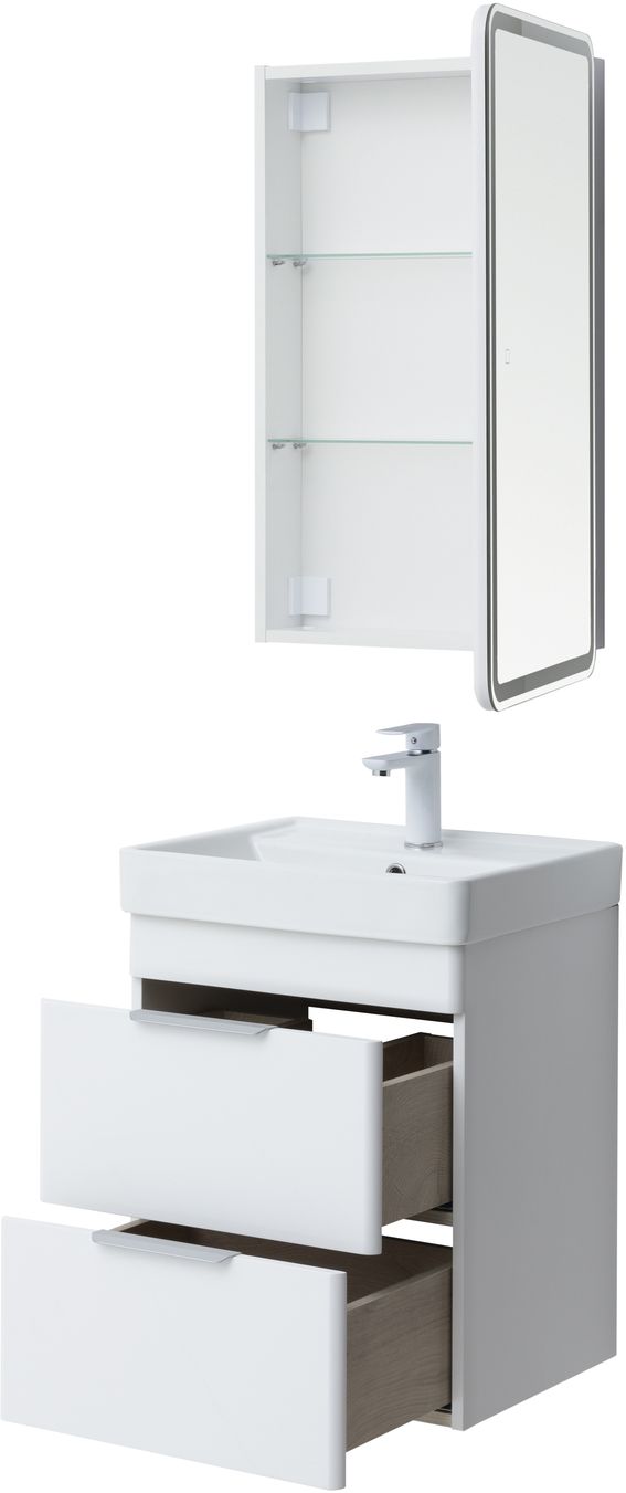 Мебель для ванной Aquanet Ирис New 50 см белый глянец (2 ящика), цвет серебро 310143 Ирис New 50 см белый глянец (2 ящика) - фото 5