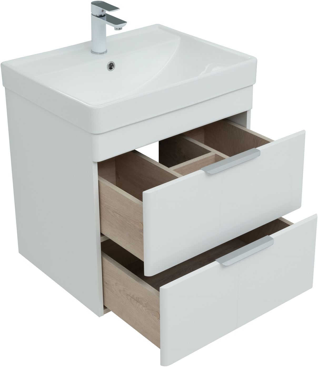 Мебель для ванной Aquanet Ирис New 60 см белый глянец (2 ящика), цвет серебро 310144 Ирис New 60 см белый глянец (2 ящика) - фото 10