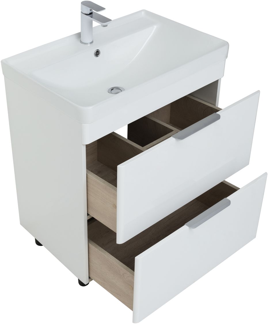 Мебель для ванной Aquanet Ирис New 70 см белый глянец (2 ящика), цвет серебро 310153 Ирис New 70 см белый глянец (2 ящика) - фото 6