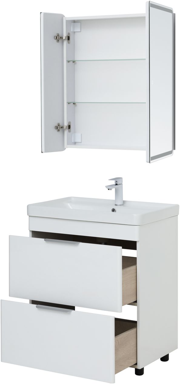 Мебель для ванной Aquanet Ирис New 70 см белый глянец (2 ящика), цвет серебро 310153 Ирис New 70 см белый глянец (2 ящика) - фото 9