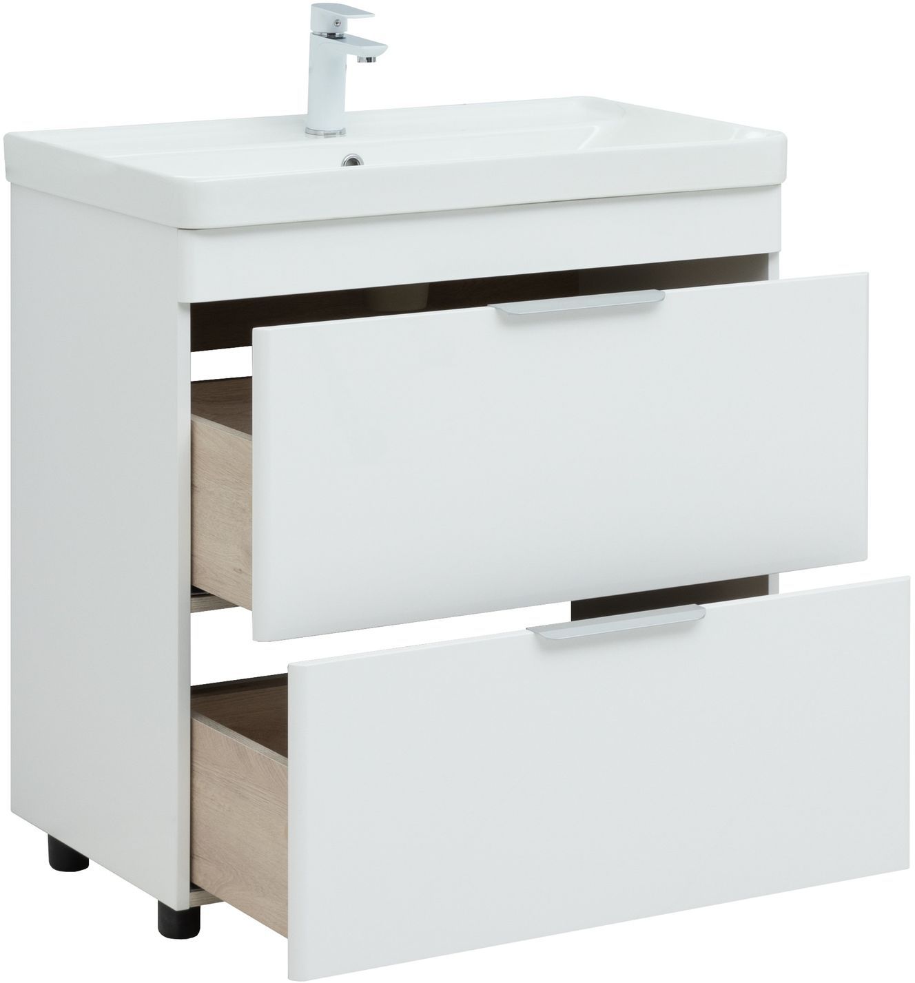 Мебель для ванной Aquanet Ирис New 80 см белый глянец (2 ящика), цвет серебро 310154 Ирис New 80 см белый глянец (2 ящика) - фото 4