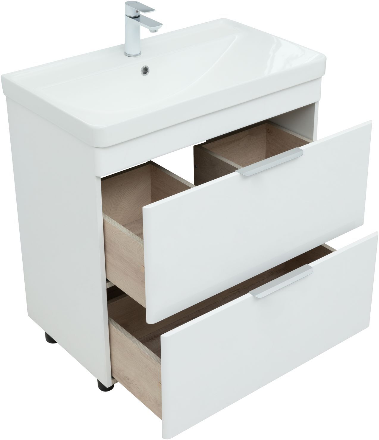 Мебель для ванной Aquanet Ирис New 80 см белый глянец (2 ящика), цвет серебро 310154 Ирис New 80 см белый глянец (2 ящика) - фото 6