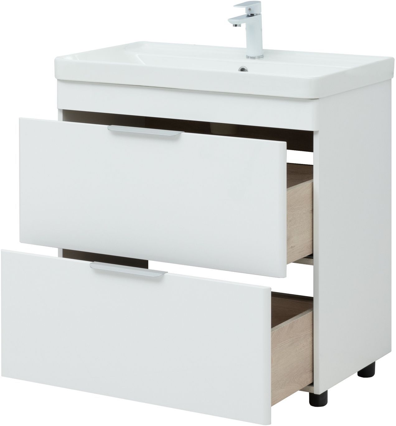 Мебель для ванной Aquanet Ирис New 80 см белый глянец (2 ящика), цвет серебро 310154 Ирис New 80 см белый глянец (2 ящика) - фото 8