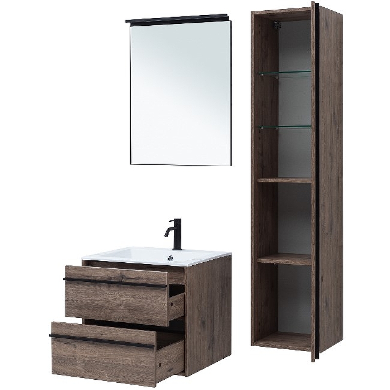 Мебель для ванной Aquanet Lino 60 см подвесная 2 ящика, дуб веллингтон, цвет коричневый 253910 - фото 4