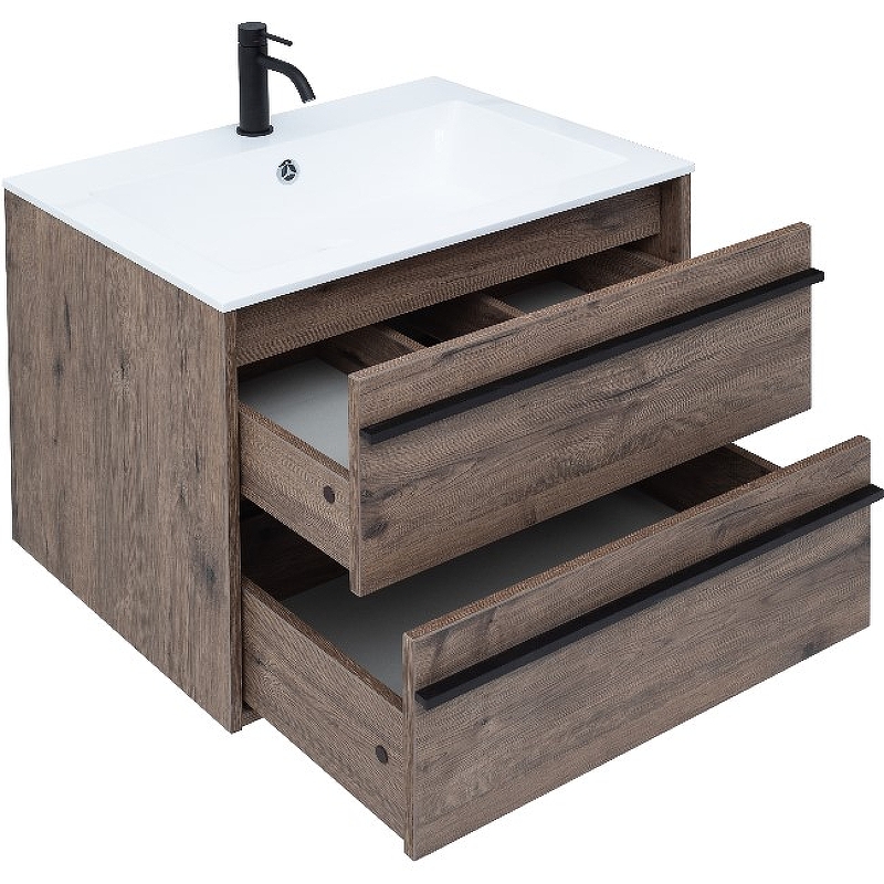 Мебель для ванной Aquanet Lino 60 см подвесная 2 ящика, дуб веллингтон, цвет коричневый 253910 - фото 6
