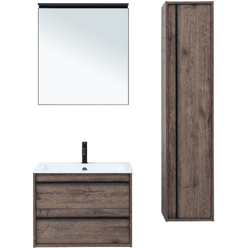 Мебель для ванной Aquanet Lino 70 см подвесная 2 ящика, дуб веллингтон, цвет коричневый 253911 - фото 2