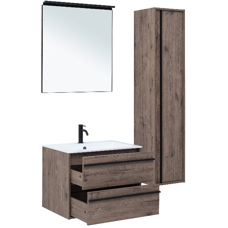 Мебель для ванной Aquanet Lino 70 см подвесная 2 ящика, дуб веллингтон, цвет коричневый 253911 - фото 3