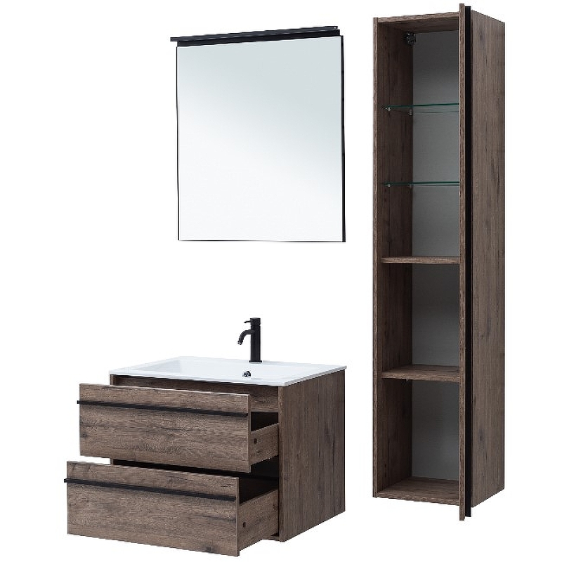 Мебель для ванной Aquanet Lino 70 см подвесная 2 ящика, дуб веллингтон, цвет коричневый 253911 - фото 4