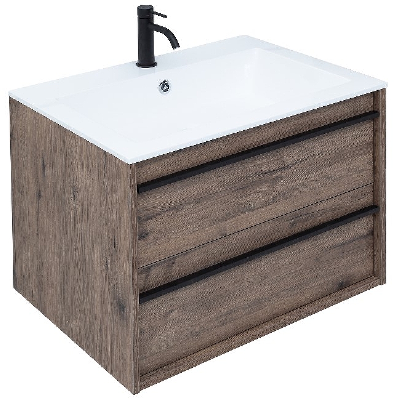 Мебель для ванной Aquanet Lino 70 см подвесная 2 ящика, дуб веллингтон, цвет коричневый 253911 - фото 5