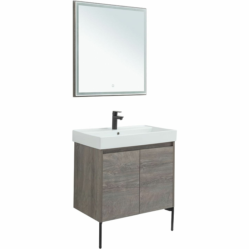 Мебель для ванной Aquanet Nova Lite 75 см подвесная 2 дверцы, дуб рошелье, цвет серый 298851 - фото 3