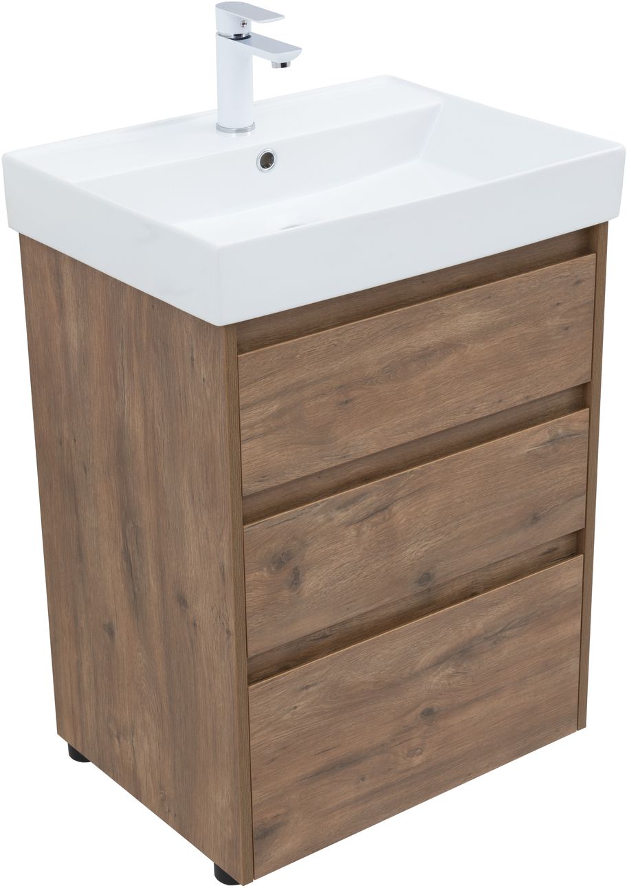 Мебель для ванной Aquanet Nova Lite 60 см  дуб рустикальный 3 ящика, цвет коричневый 302471 - фото 2