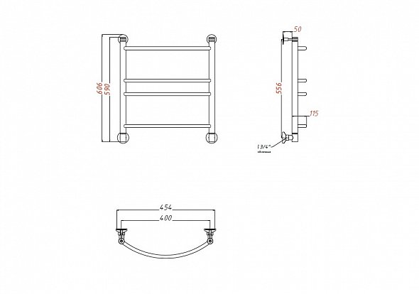 Полотенцесушитель Aquanet Romeo(г2) 600x400 водяной, размер 40х60, цвет хром 234508 Romeo(г2) 600x400 водяной - фото 2