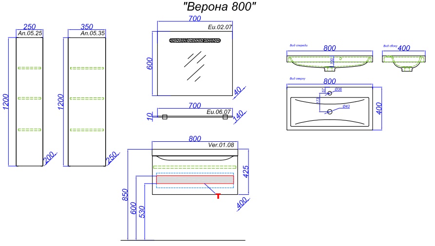 Тумба с раковиной Aqwella Верона 80 акация, цвет бежевый - фото 2