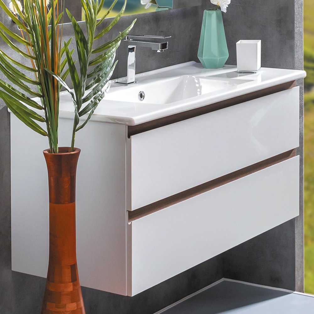 Мебель для ванной комнаты Armadi Art Capolda 849-100-WW 100 см белая с деревянными ручками, цвет белый - фото 3