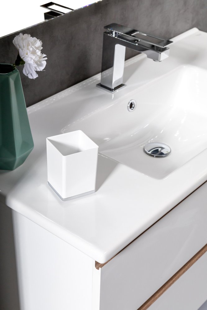Мебель для ванной комнаты Armadi Art Capolda 849-100-WW 100 см белая с деревянными ручками, цвет белый - фото 4