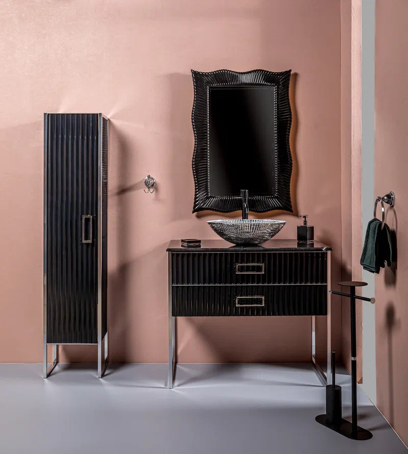 Мебель для ванной комнаты Armadi Art Monaco 80 см черная, хром, цвет черный 866-080-BCR - фото 1