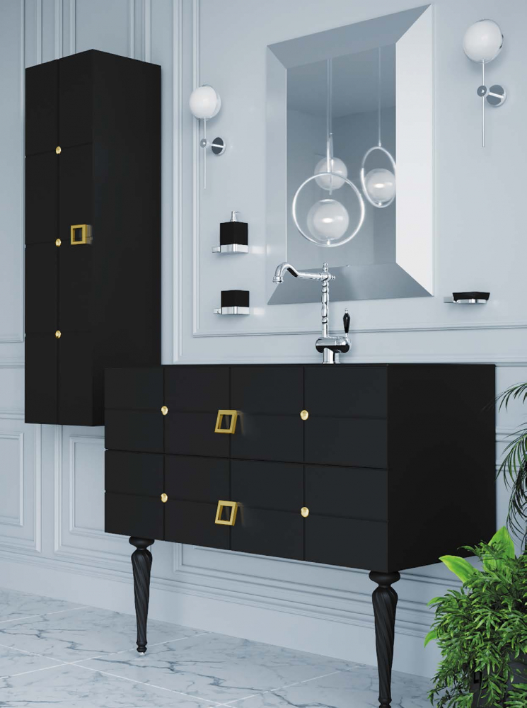 Мебель для ванной комнаты Armadi Art Vallessi Avantgarde 81 см черная, золото, цвет черный,  золото 841-080-BG - фото 1