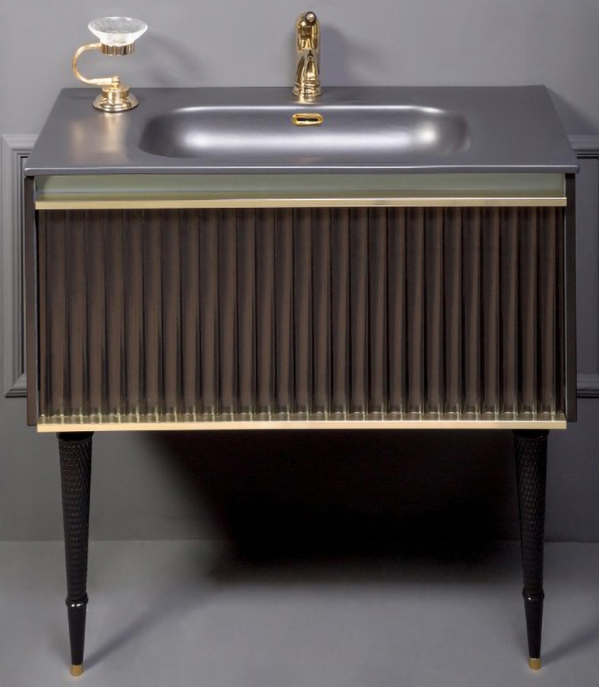 Мебель для ванной комнаты Armadi Art Vallessi Avantgarde 80 см черная, золото, цвет черный,  золото 843-080-BG - фото 2