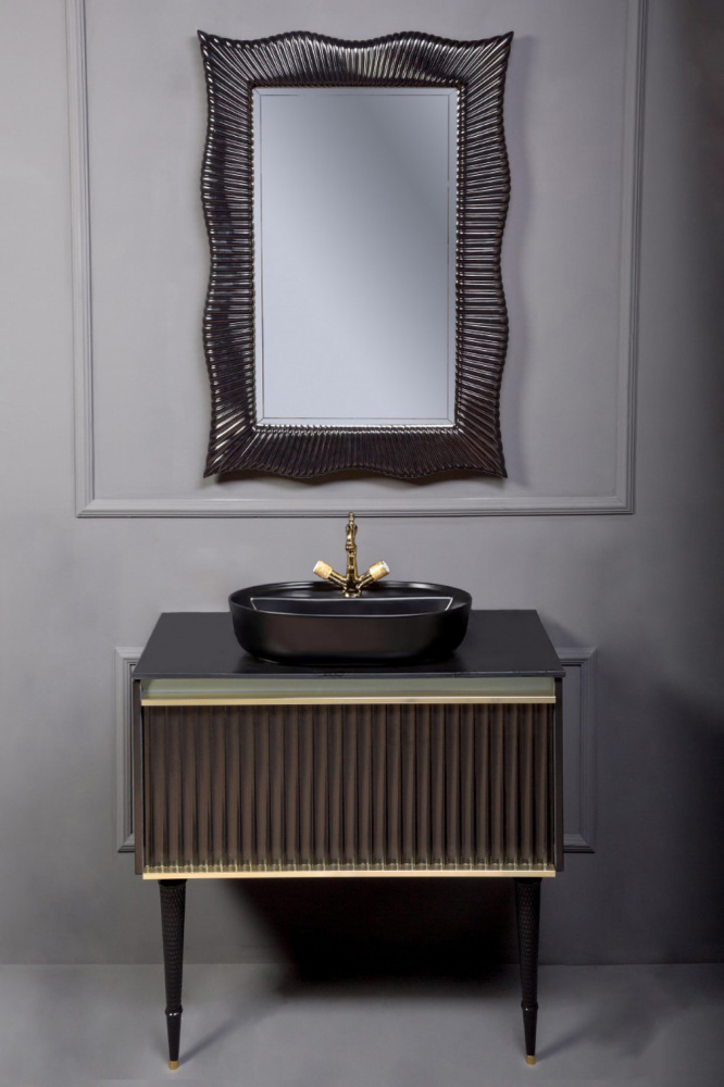 Мебель для ванной комнаты Armadi Art Vallessi Avantgarde 80 см черная, золото, цвет черный,  золото 843-080-BG - фото 3