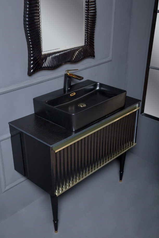 Мебель для ванной комнаты Armadi Art Vallessi Avantgarde 80 см черная, золото, цвет черный,  золото 843-080-BG - фото 4