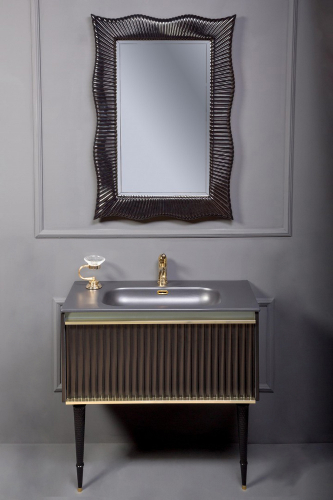 Мебель для ванной комнаты Armadi Art Vallessi Avantgarde 80 см черная, золото, цвет черный,  золото 843-080-BG - фото 1
