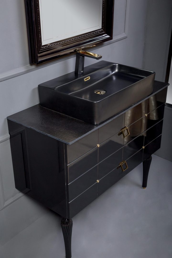 Мебель для ванной комнаты Armadi Art Vallessi Avantgarde 81 см черная, золото, цвет черный,  золото 841-080-BG - фото 2