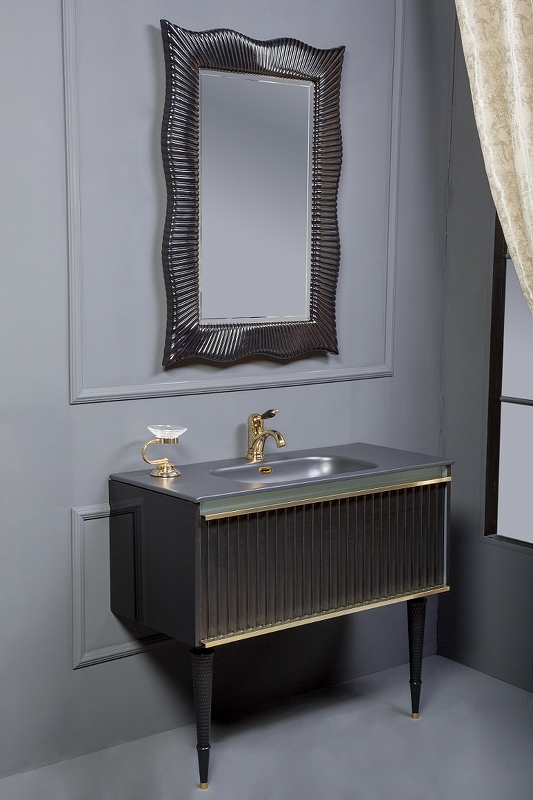 Мебель для ванной комнаты Armadi Art Vallessi Avantgarde 843-100-BG черная, золото, цвет черный - фото 3
