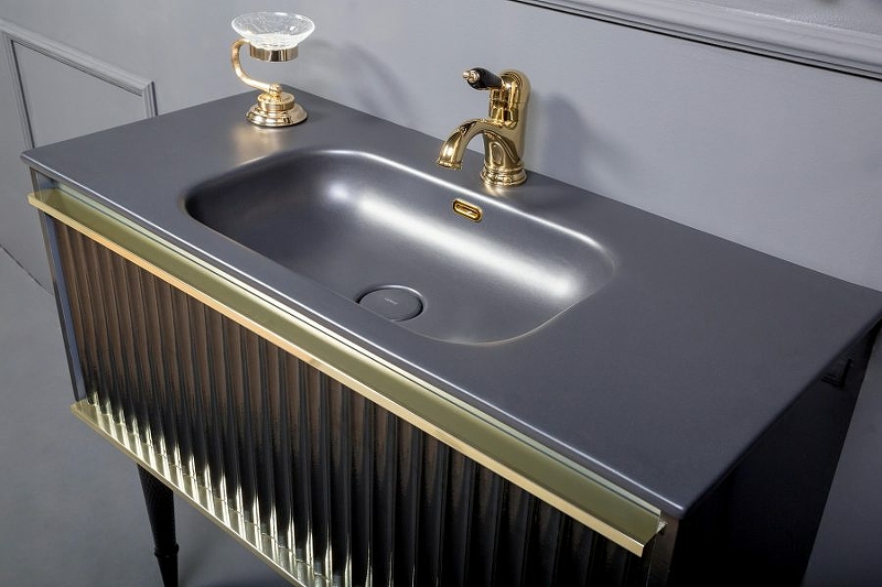 Мебель для ванной комнаты Armadi Art Vallessi Avantgarde 843-100-BG черная, золото, цвет черный - фото 4