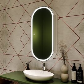 Зеркальный шкаф с подсветкой Art&Max BARI 50x100 AM-Bar-500-1000-1D-R-DS-F-White, правый, белый