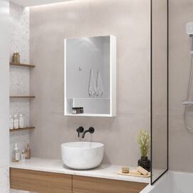 Зеркальный шкаф с подсветкой Art&Max Foggia 50x80 AM-Fog-500-800-1D-L-DS-F-White бесконтактный сенсор, с полкой, левый, белый