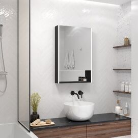 Зеркальный шкаф с подсветкой Art&Max Foggia 50x80 AM-Fog-500-800-1D-R-DS-F-Nero бесконтактный сенсор, с полкой, правый, черный