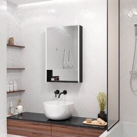 Зеркальный шкаф с подсветкой Art&Max Foggia 60x80 AM-Fog-600-800-1D-L-DS-F-Nero бесконтактный сенсор, с полкой, левый, черный