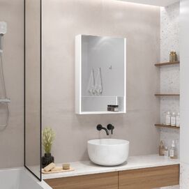 Зеркальный шкаф с подсветкой Art&Max Foggia 60x80 AM-Fog-600-800-1D-R-DS-F-White бесконтактный сенсор, с полкой, правый, белый