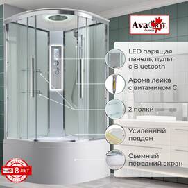 Душевая кабина AvaCan 100x100 EM5010LEDT с подсветкой, гидромассажем, стекло прозрачное, профиль хром