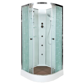 Душевая кабина AvaCan 110x110 EM2011NGM без крыши с гидромассажем, стекло узорчатое, профиль хром