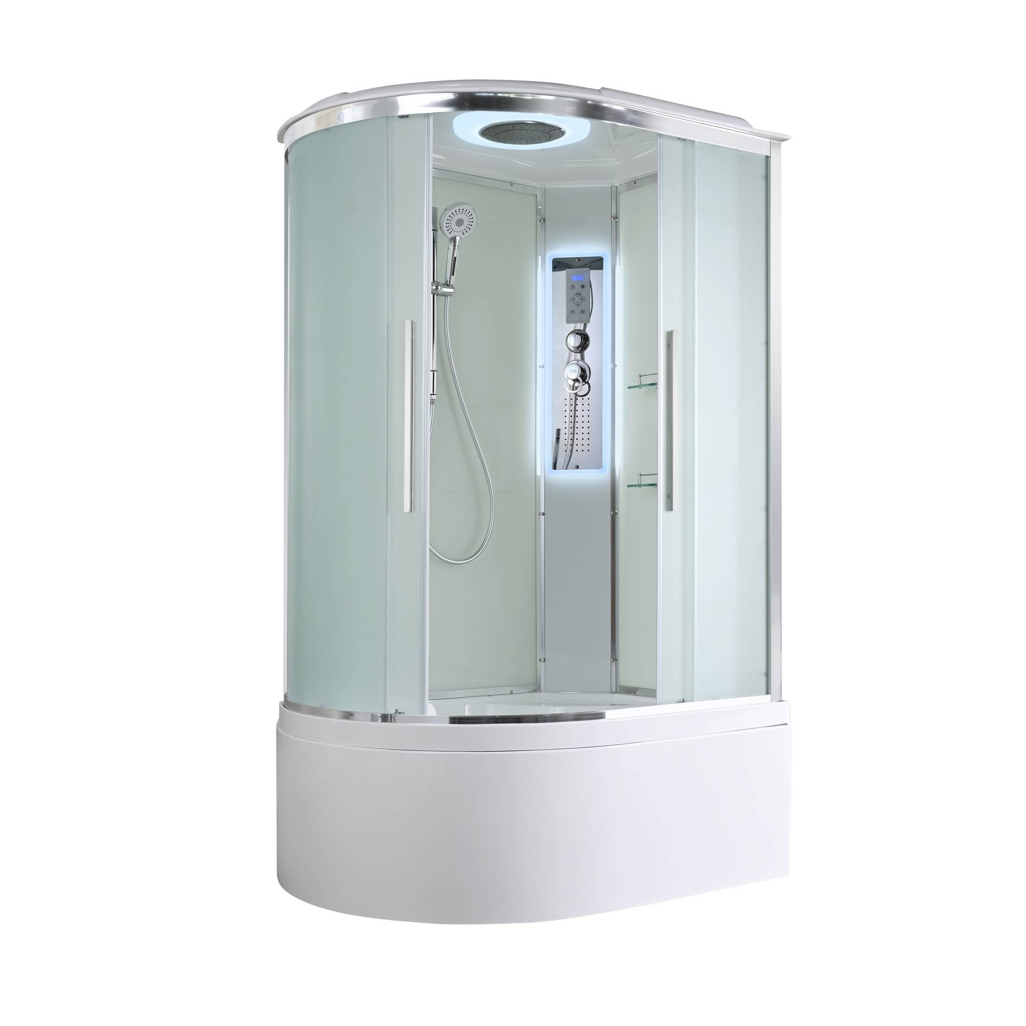 Душевая кабина AvaCan 110x80 EM5811RLED с подсветкой гидромассажем стекло матовое профиль хром правая 75250₽