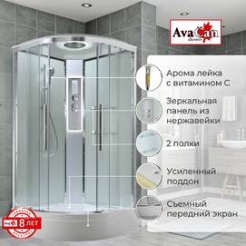 Душевая кабина AvaCan 90x90 EM3090LEDT с подсветкой, гидромассажем, стекло прозрачное, профиль хром