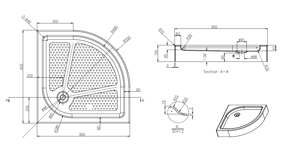 Душевой поддон 90x90 Azario P29 R/L, размер 90x90, цвет белый - фото 2