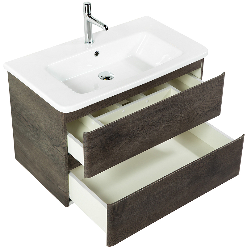Мебель для ванной комнаты BelBagno Albano-Cer 80 см подвесная, 2 ящика, Robere Nature Grigio, цвет серый ALBANO-CER-800-2C-SO-RNG - фото 4