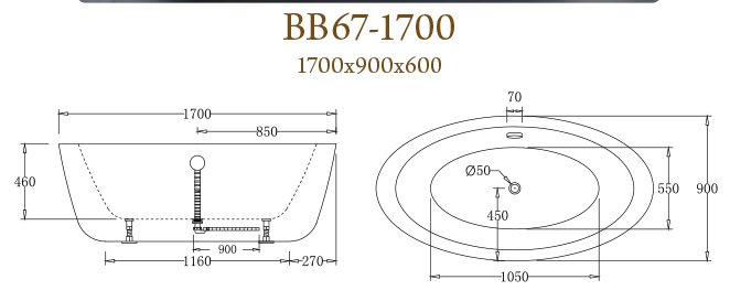 Акриловая ванна BelBagno BB67-1700 170x90 белая, размер 170x90, цвет белый - фото 3