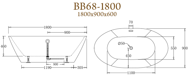 Акриловая ванна BelBagno BB68-1800 180x90 белая, размер 180x90, цвет белый - фото 3