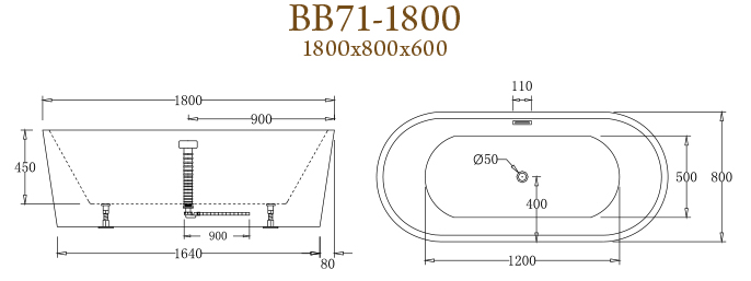 Акриловая ванна BelBagno BB71-1800 180x80 белая, размер 180x80, цвет белый - фото 2