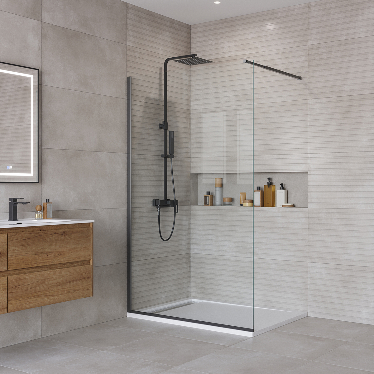 Душевая перегородка BelBagno Kraft Walk In 110х195 KRAFT-L-1-110-C-NERO стекло прозрачное профиль черный 16540₽