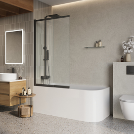 Шторка для ванны BelBagno Luce 80x145 LUCE-VF-11-80/145-C-NERO стекло прозрачное, профиль черный