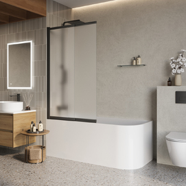 Шторка для ванны BelBagno Luce 90x145 LUCE-VF-11-90/145-P-NERO стекло матовое рифленое, профиль черный